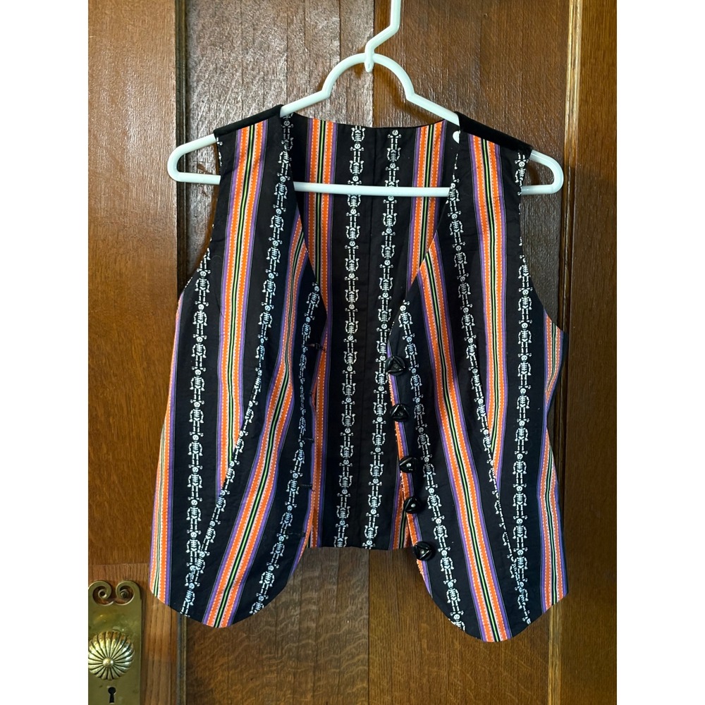 Handmade Reversible Halloween Skeleton Stripe Velvet Back Vest Womens Medium